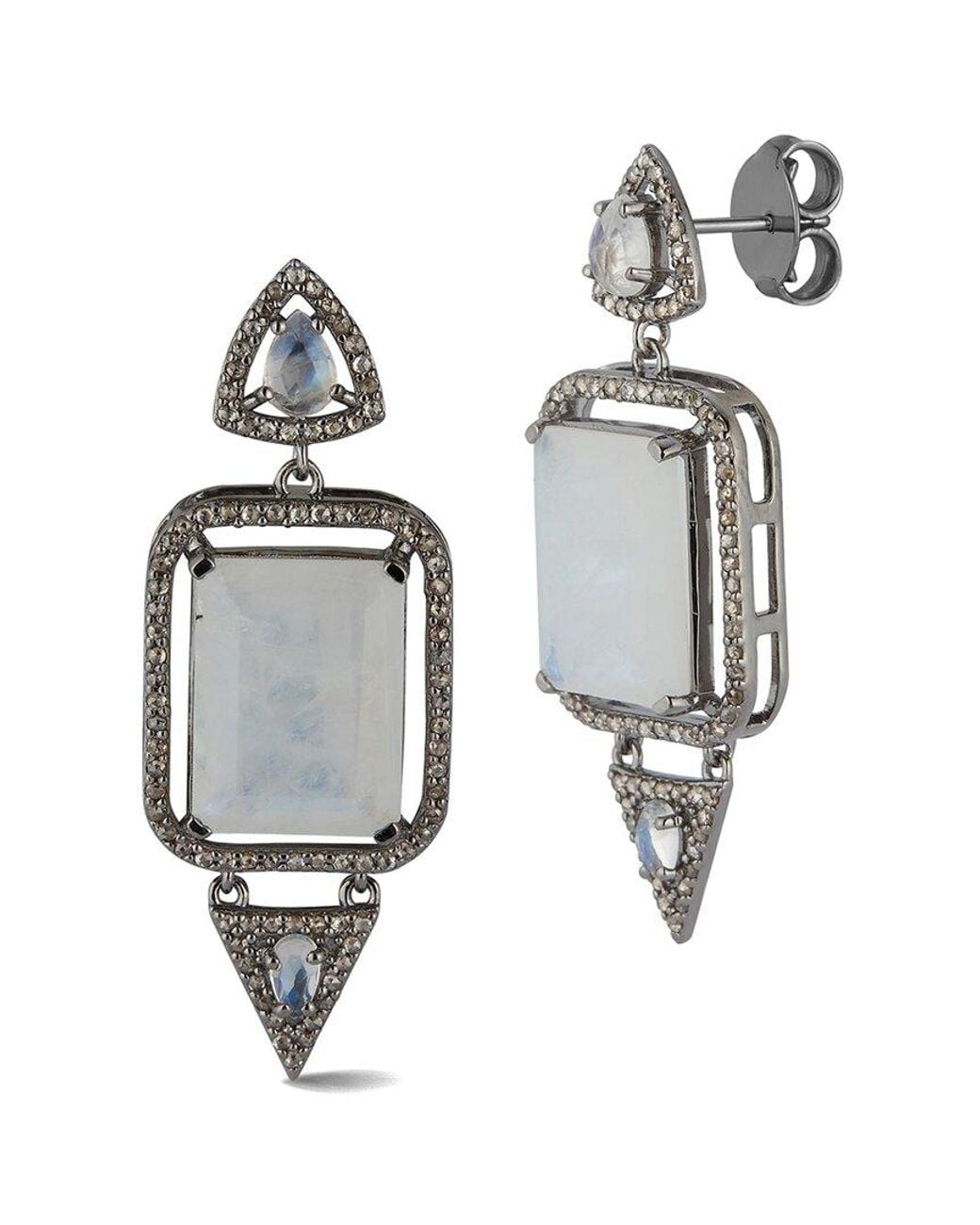 Banji Jewelry Metallic Silver 23.01 Ct. Tw. Diamond & Moon Stone Statement Earrings