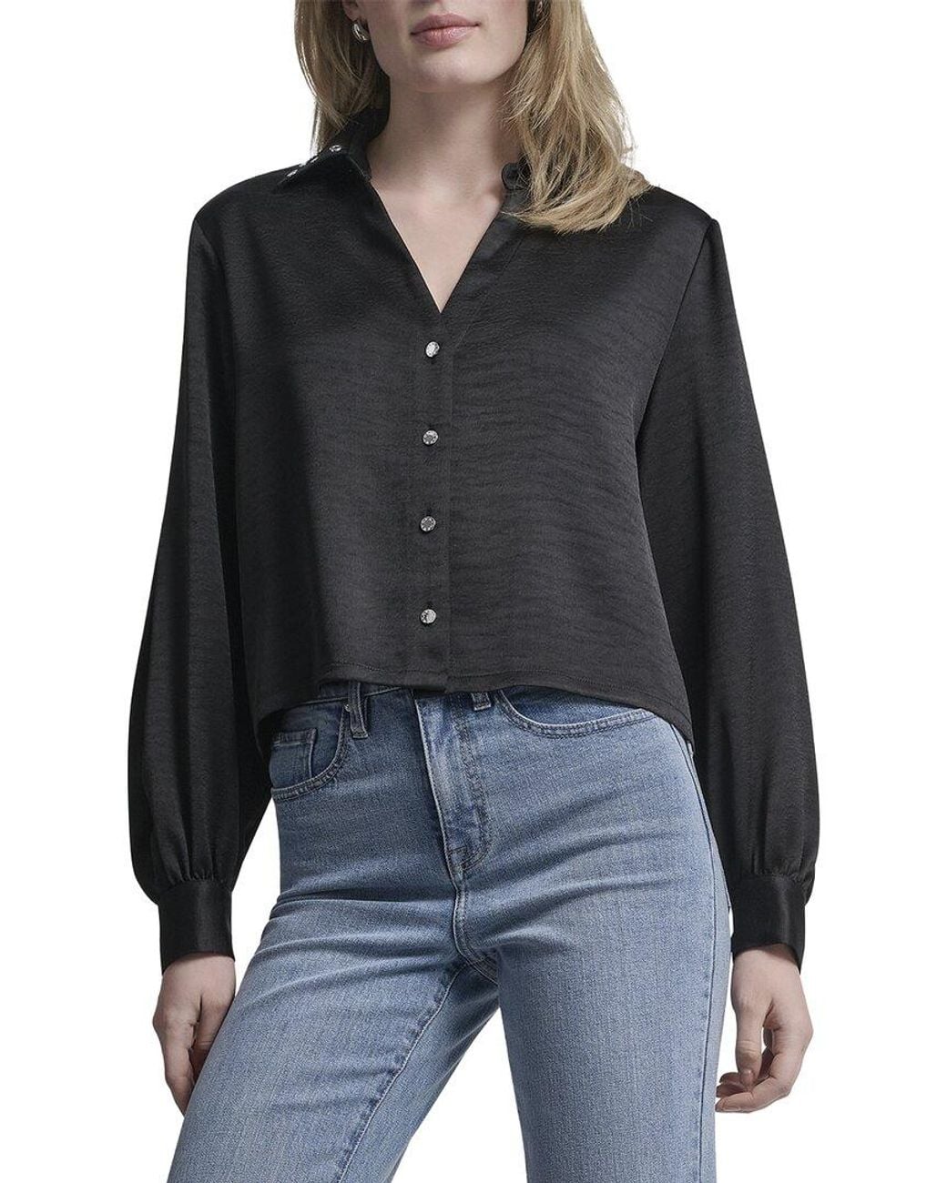 DKNY Black Stud Collar Y-Neck Shirt