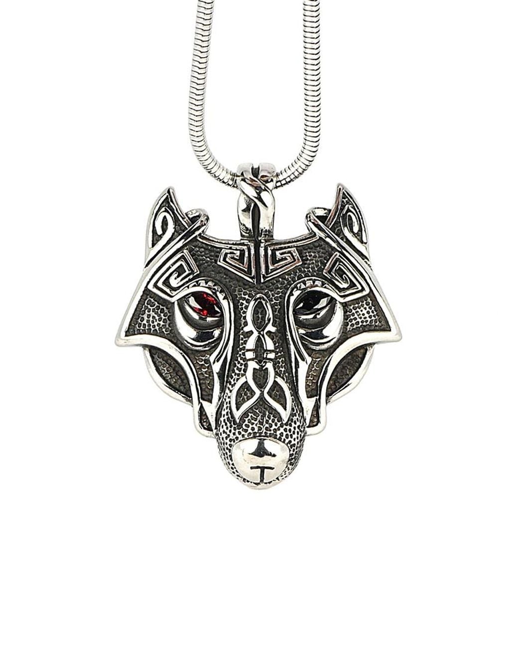 jean claude White Stainless Steel Viking Wolf Necklace for men