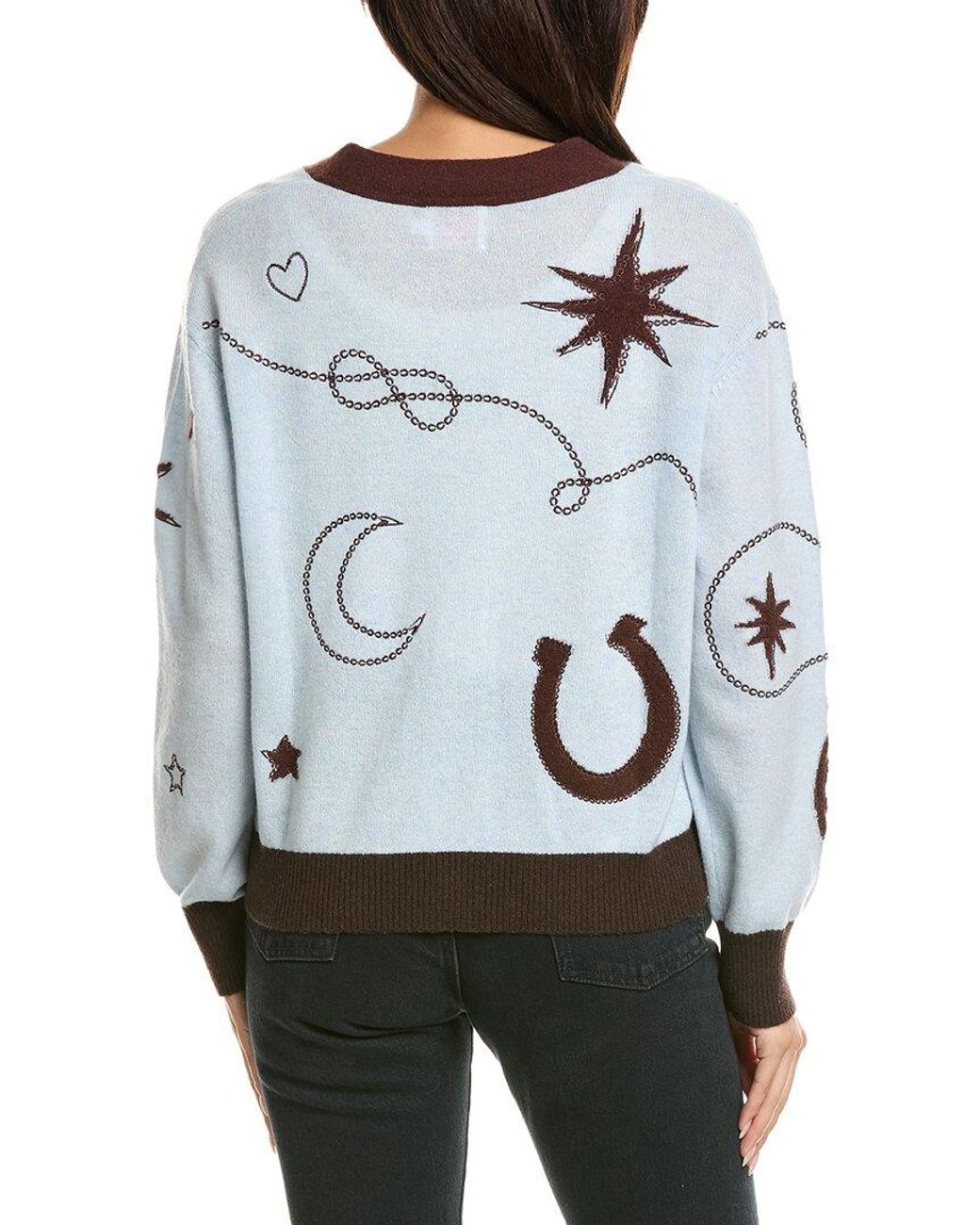 Brodie Cashmere Gray Equestrian Motif 100% Cashmere Cardigan