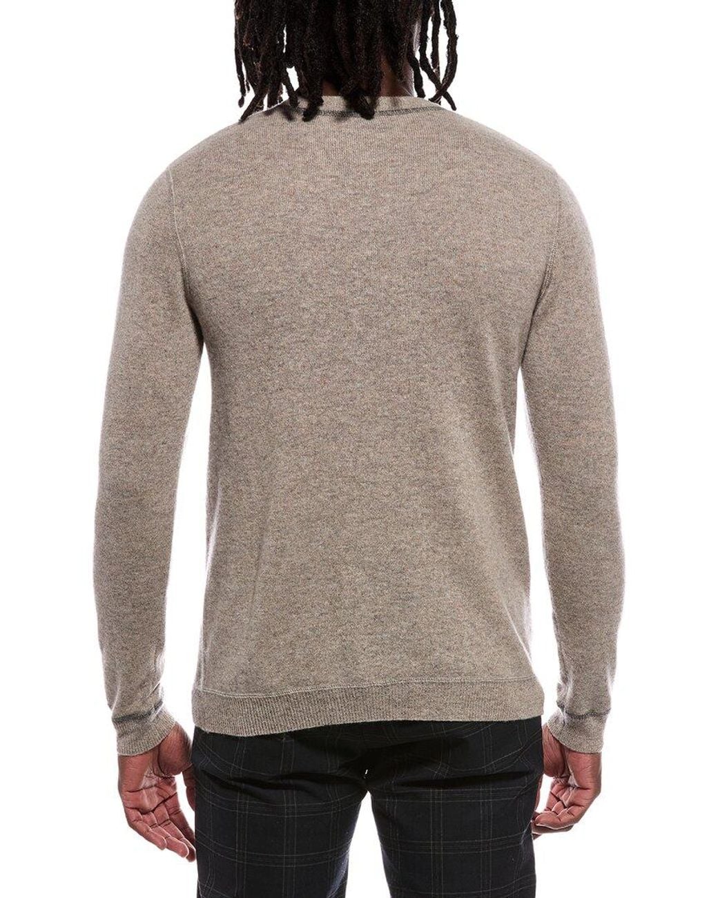 Autumn Cashmere Gray Multicover Stitch 100% Cashmere Crewneck Sweater for men