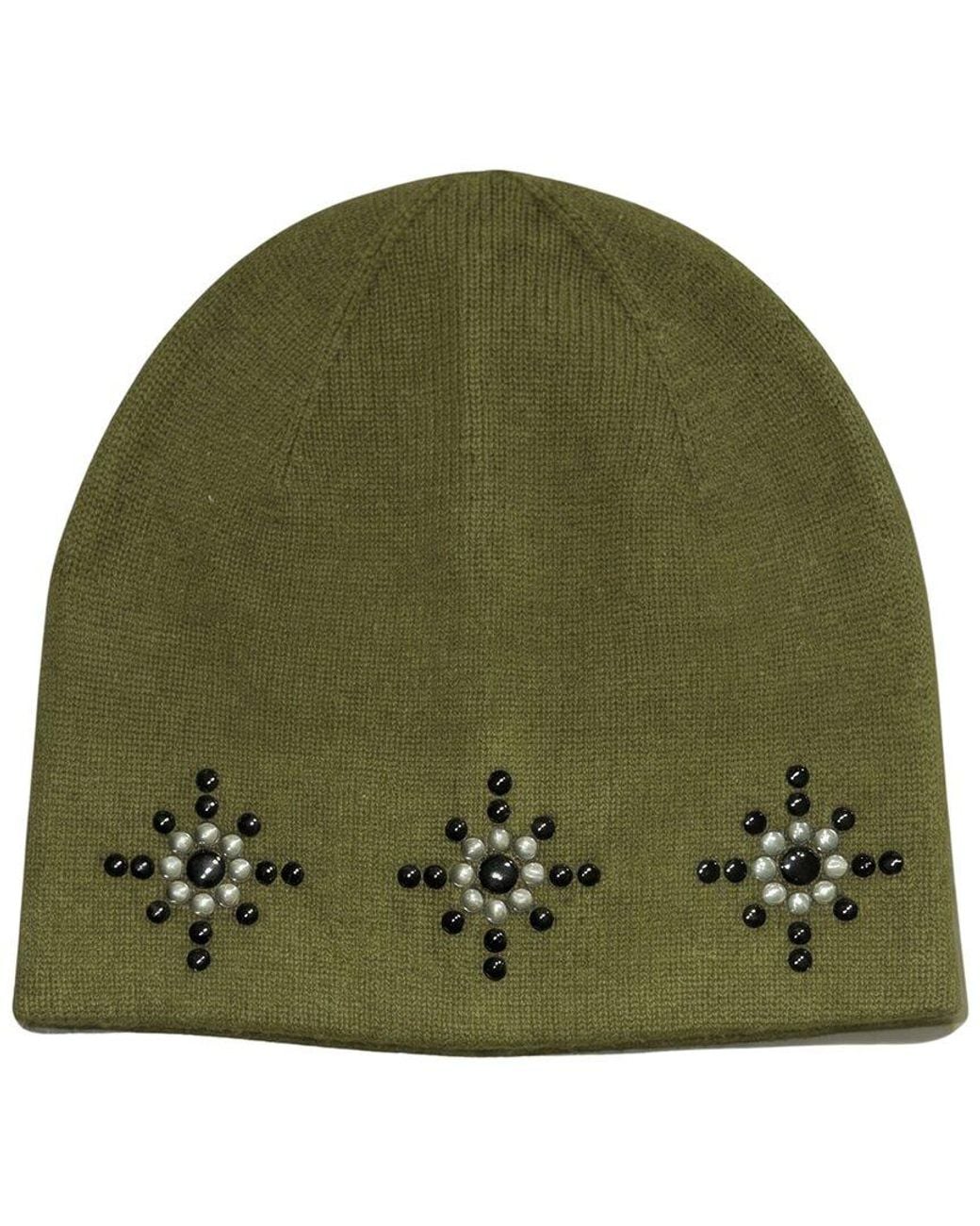 Nicole Miller Green Rustic Stud Beanie