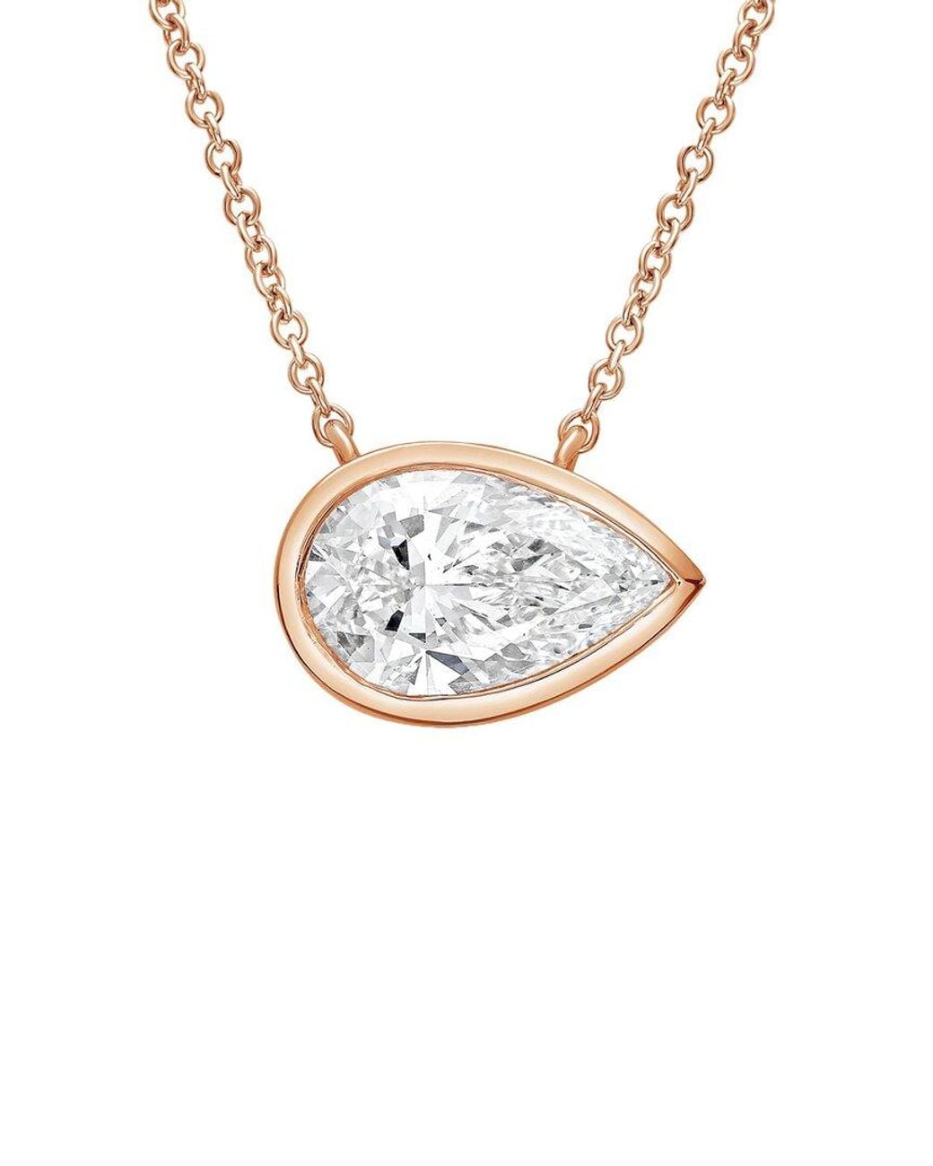 Diana M Metallic Diana M. 14K Rose 12.00 Ct. Tw. Lab-Grown Diamond Solitaire Bezel Pendant