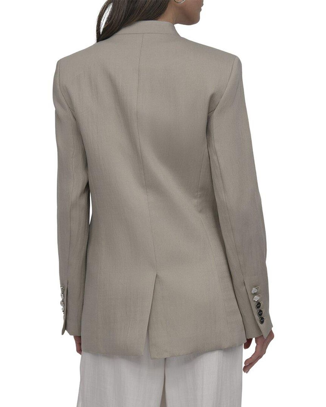 DKNY Gray Stand Collar Peak Lapel Blazer