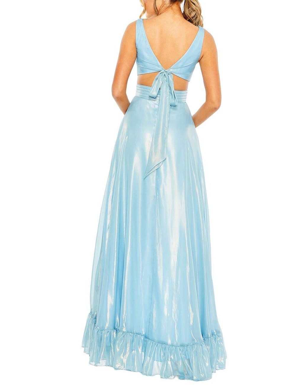 Mac Duggal Blue Cut Out High Low Ruffle Gown