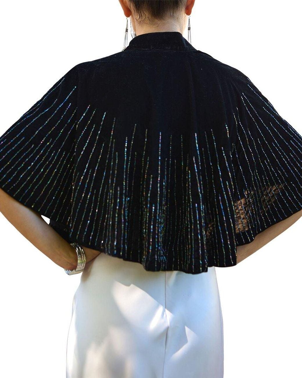 Saachi Black Velvet Crush Embellish Cape