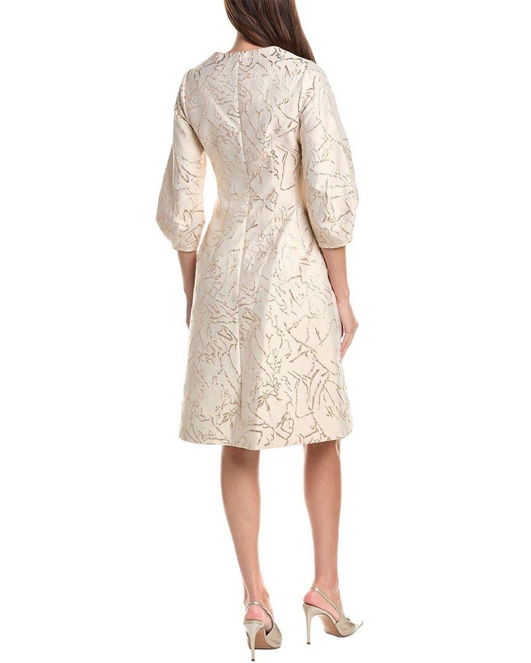 Teri Jon Natural Jacquard Keyhole Mini Dress