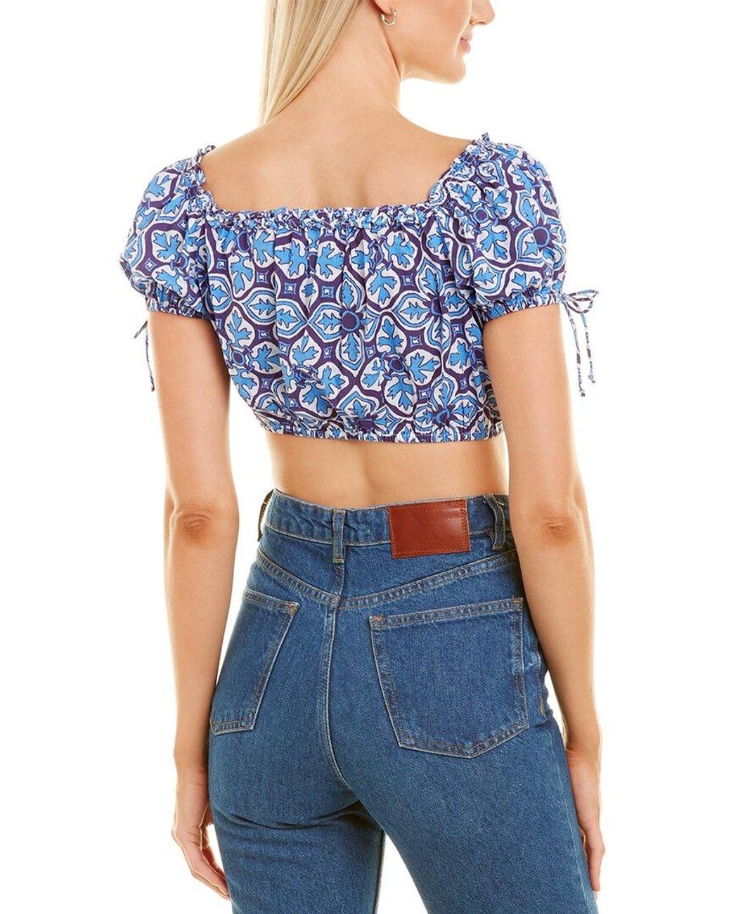 CELINA MOON Blue Short Sleeve Crop Top