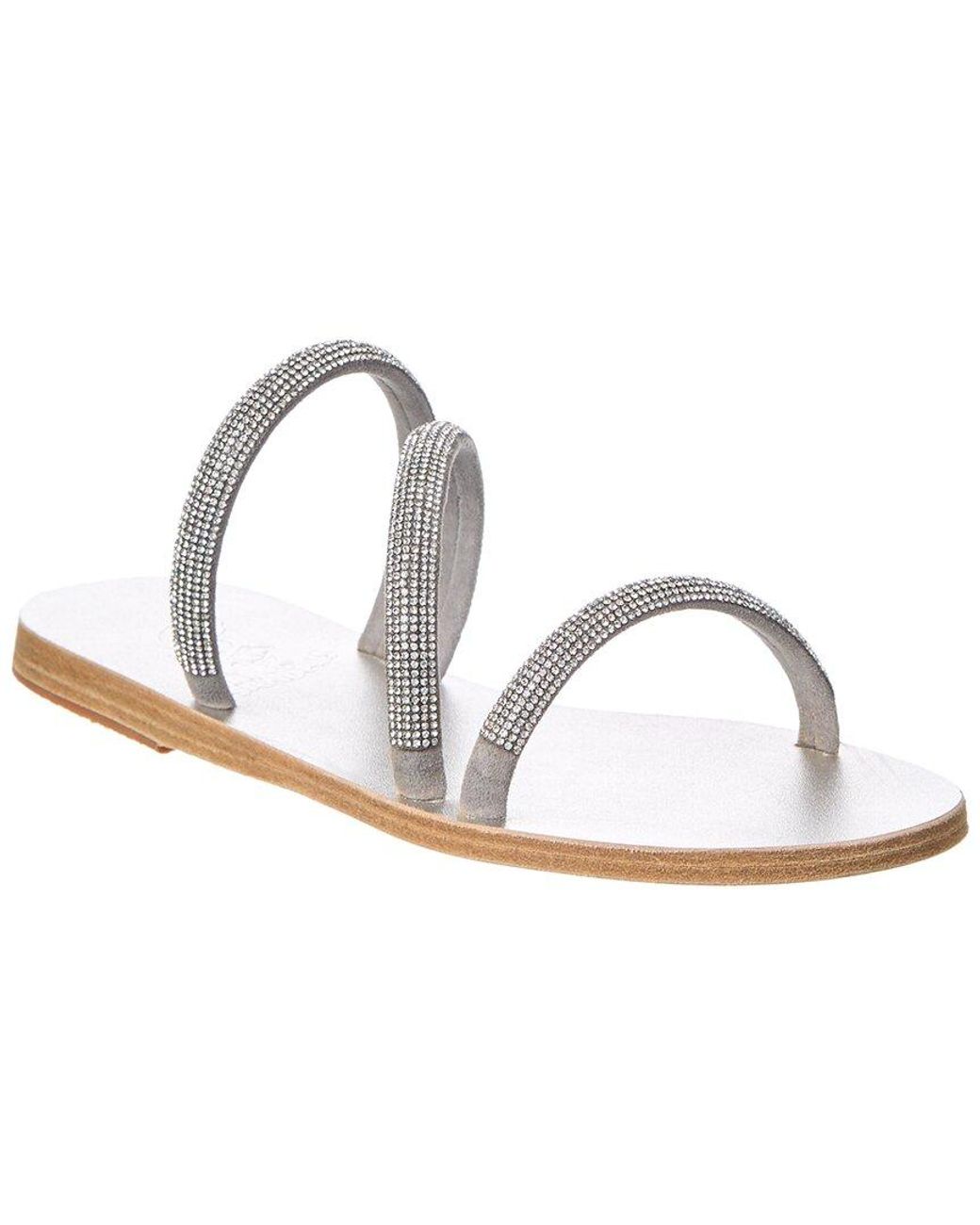 Ancient Greek Sandals White Polytimi Diamante Suede Sandal