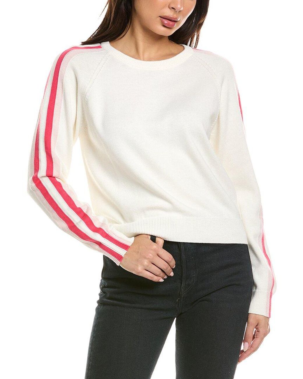 Brodie Cashmere White Varsity Crewneck Cashmere-Blend Sweater