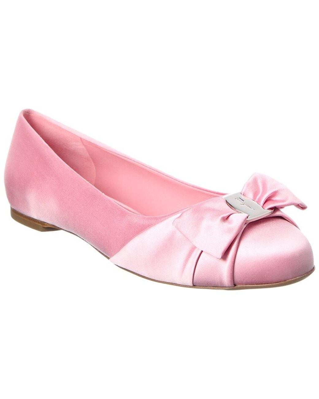 Ferragamo Pink Logo Leather Ballerina Flat
