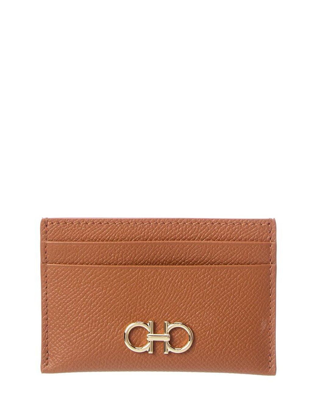 Ferragamo Brown Gancini Leather Card Holder