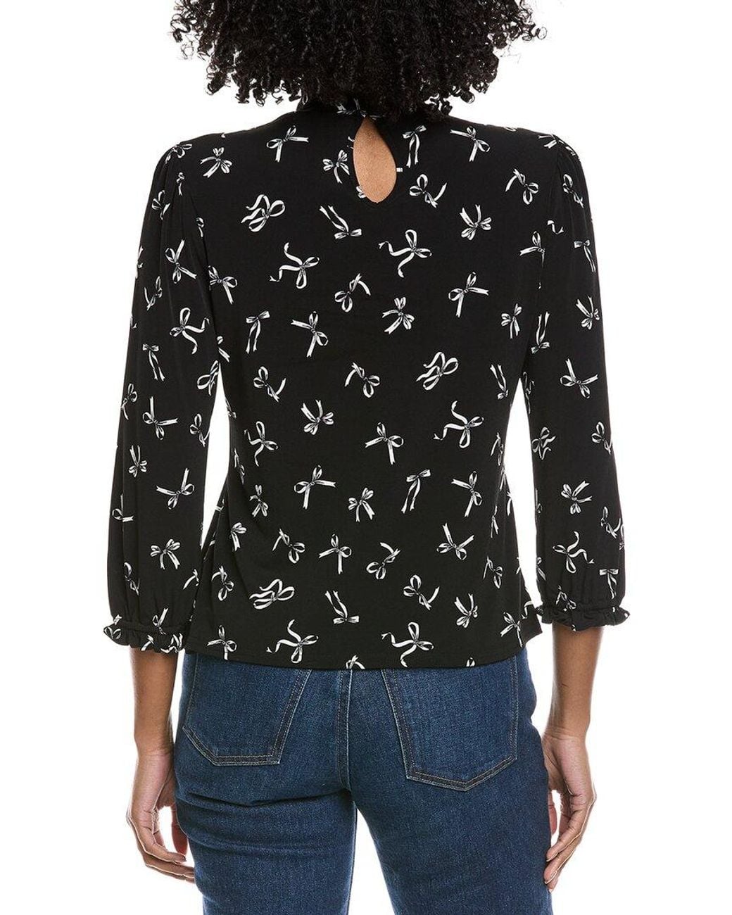 Cece Black Keyhole Mock Neck Top