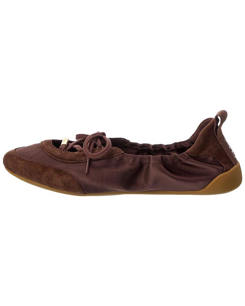 Chloé Brown Satin & Suede Flat