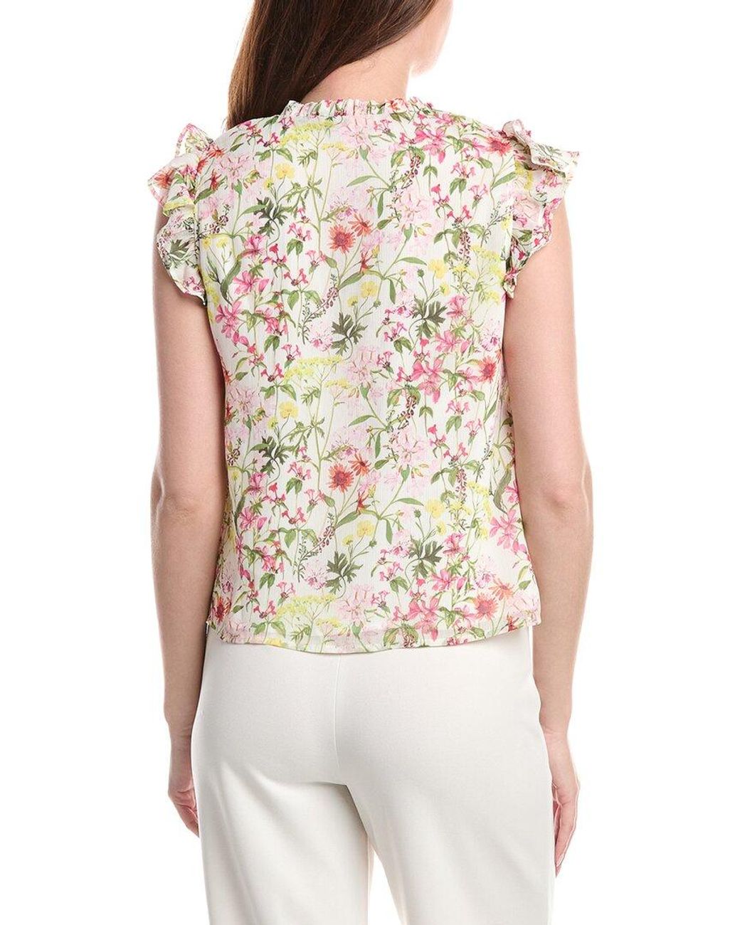 Vince Camuto White Split Neck Flutter Sleeve Blouse