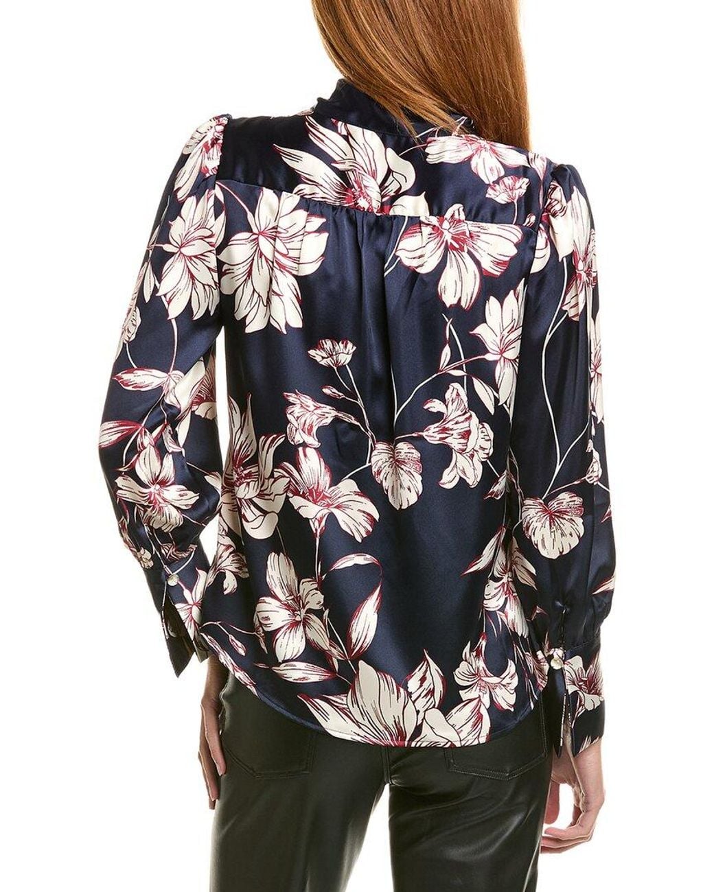 Laundry by Shelli Segal Blue Blossoming Tie Neck Popover Blouse