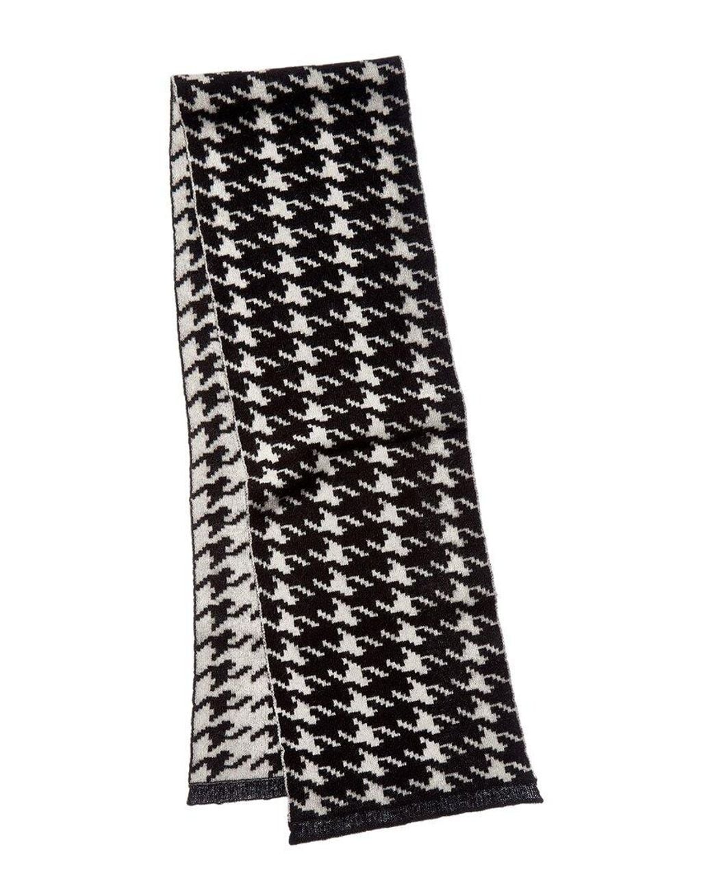 Portolano Black Pied De Poule Cashmere Scarf