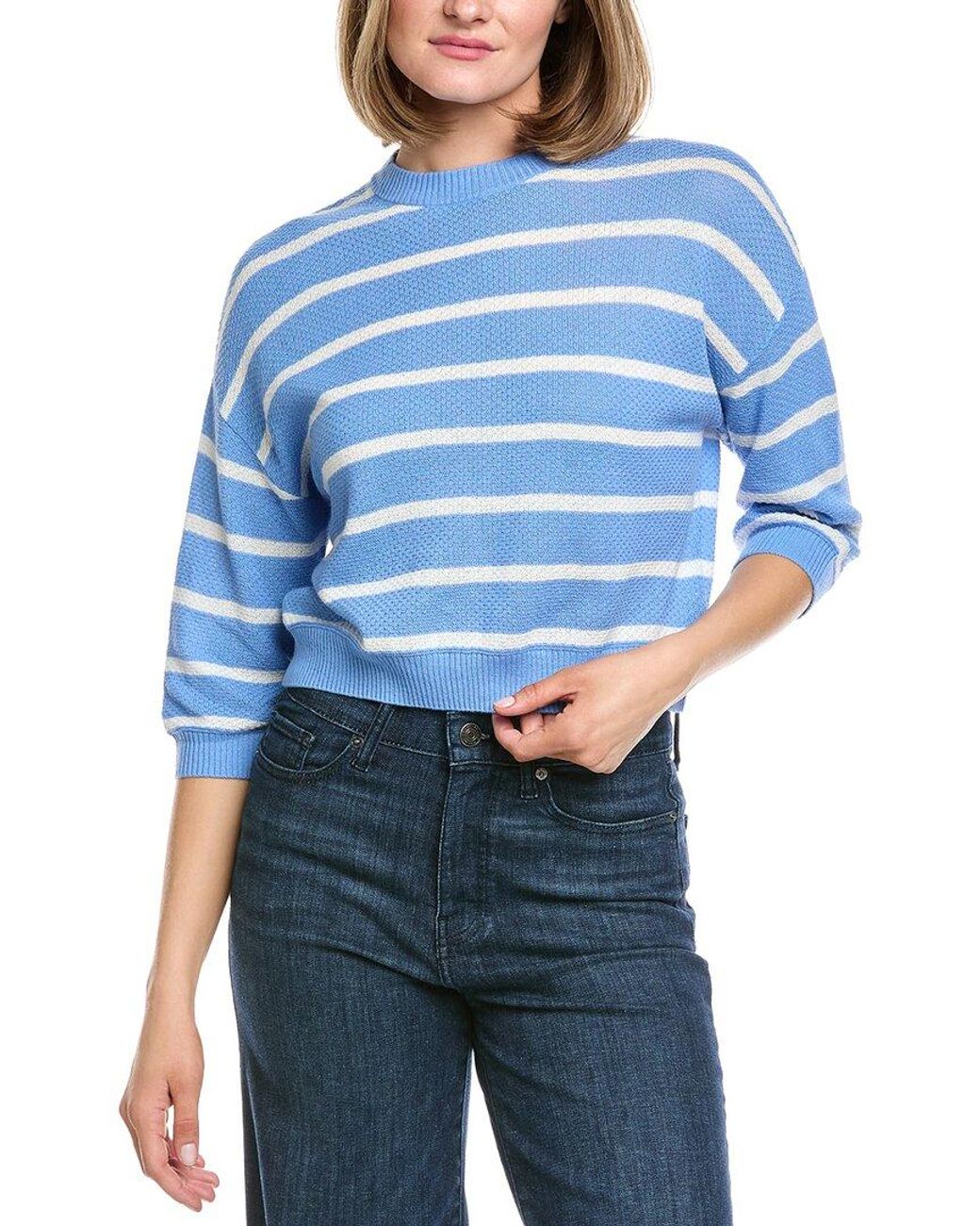 Hannah Rose Blue Stripe Linen-Blend Sweater