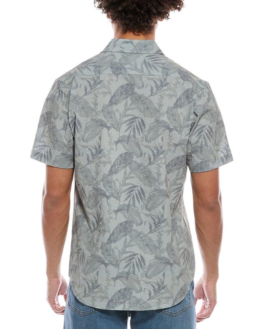 Tailorbyrd Gray Tropical Leaves Printed Seersucker Shirt for men