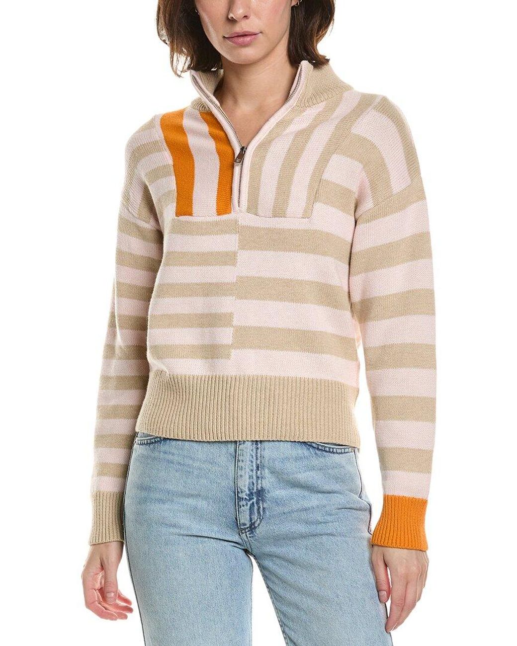 Brodie Cashmere Blue Mix Stripe 1/2-Zip Cashmere-Blend Pullover