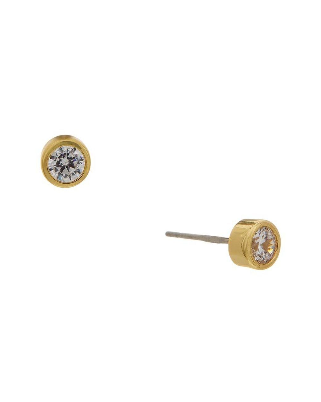 Electric Picks Metallic 14K Plated Cz Perfect Bezel Stud Earrings