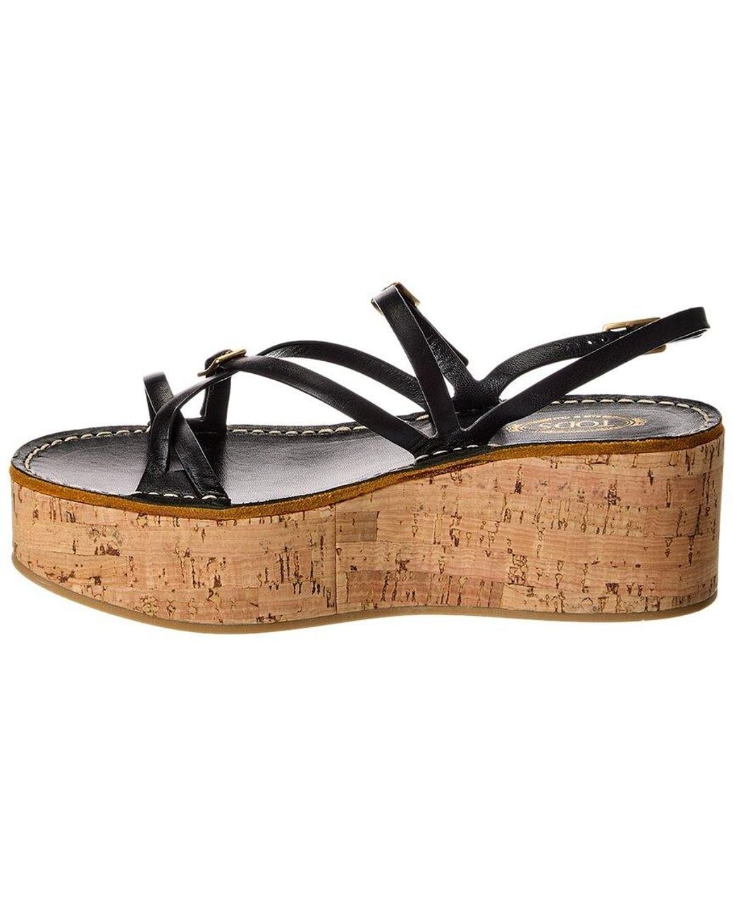 Tod's Black Leather Wedge Sandal