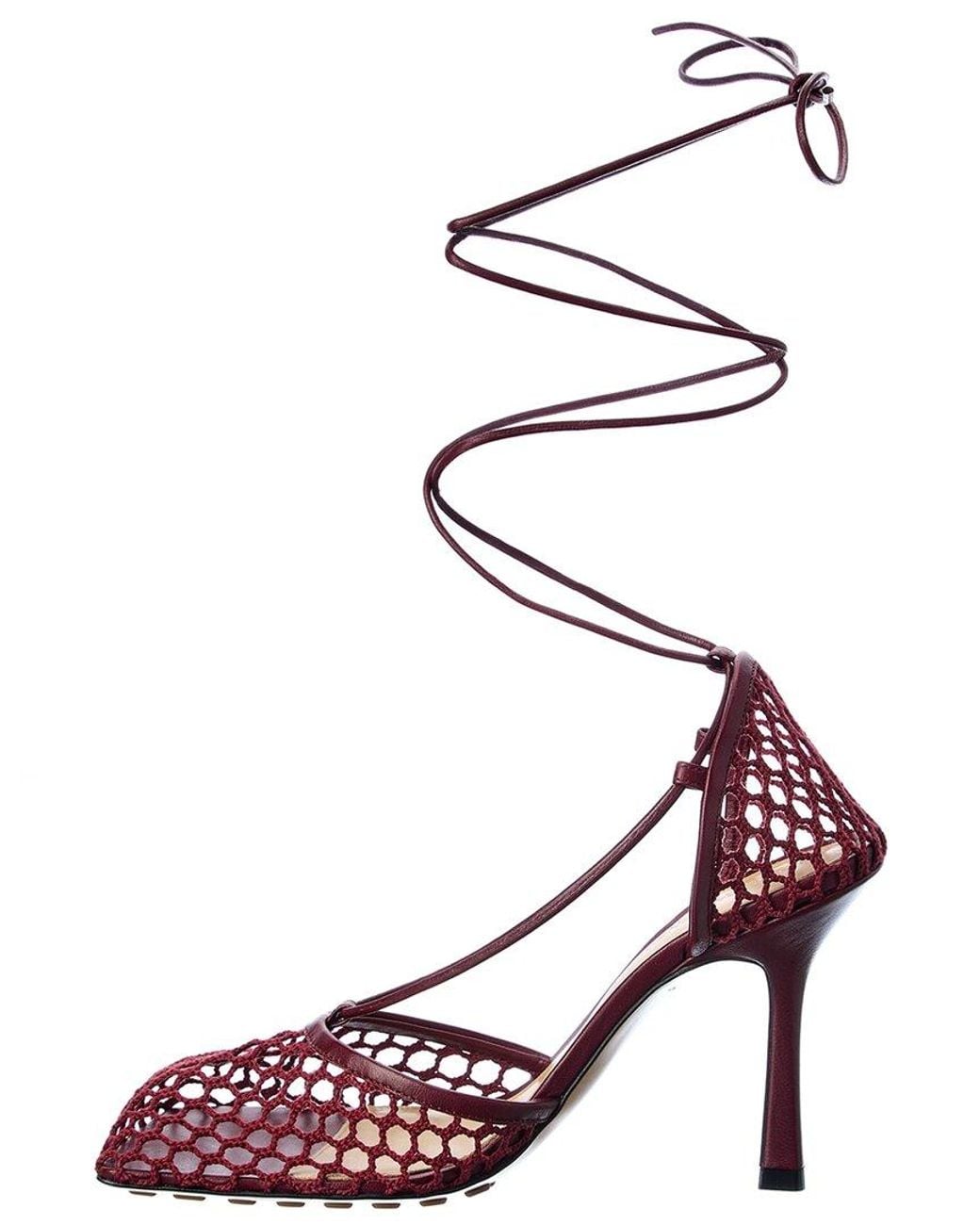 Bottega Veneta Red Stretch Leather Ankle Wrap Sandal