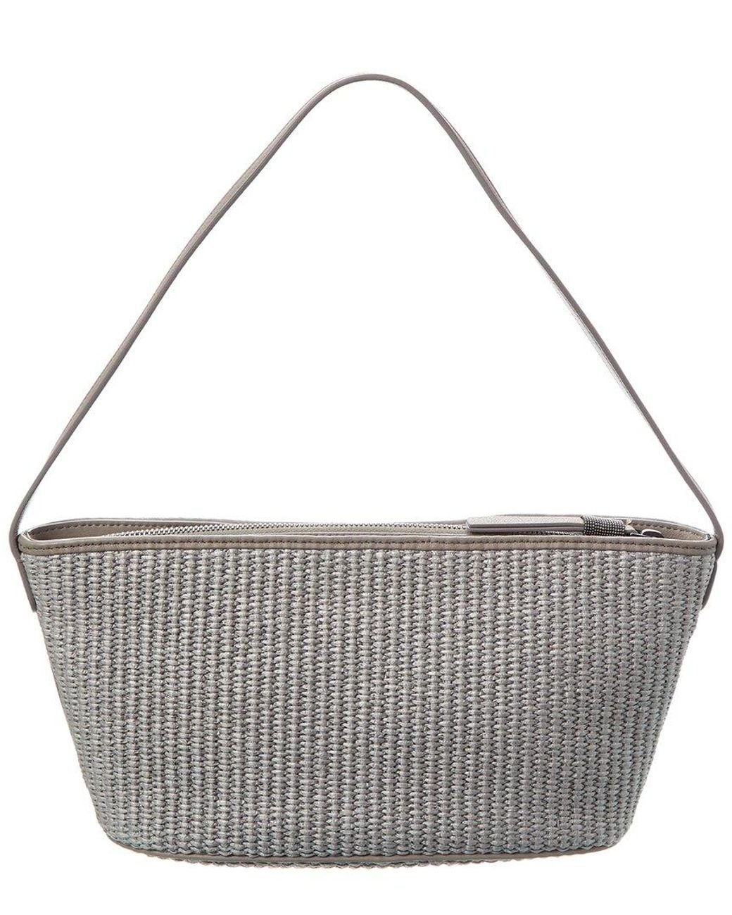 Brunello Cucinelli Gray Woven & Leather Shoulder Bag