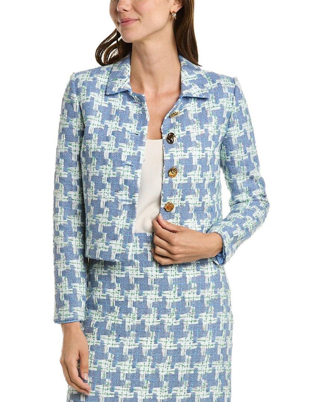 St. John Sequin Houndstooth Jacket in Blue Lyst