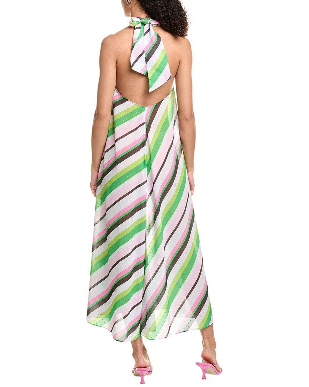 Ganni Green Light Chiffon Halter Maxi Dress