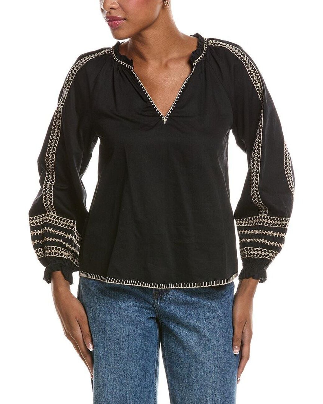 Velvet By Graham & Spencer Black Scarlett Embroidered Pullover