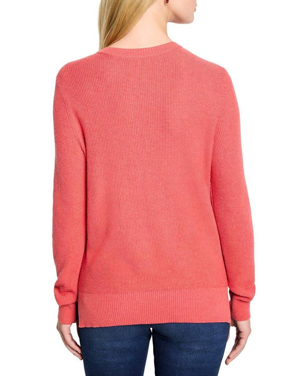 NIC+ZOE Red Waffle Stitch V-Neck Sweater