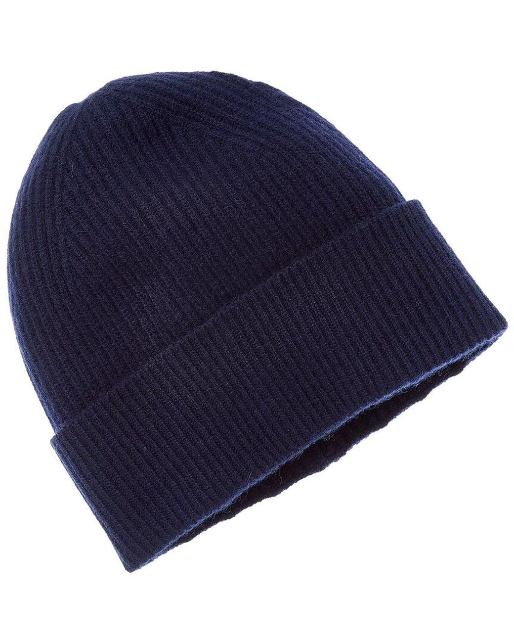 Amicale Cashmere Blue Cuffed Rib Knit Cashmere Hat