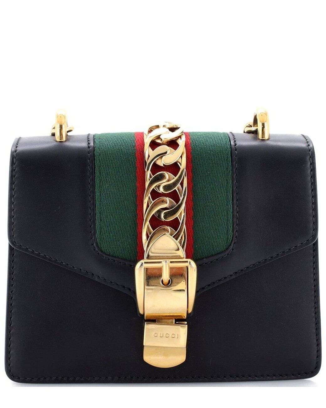 Gucci Black Leather Sylvie Chain Shoulder Bag Mini (Authentic Pre-Loved)