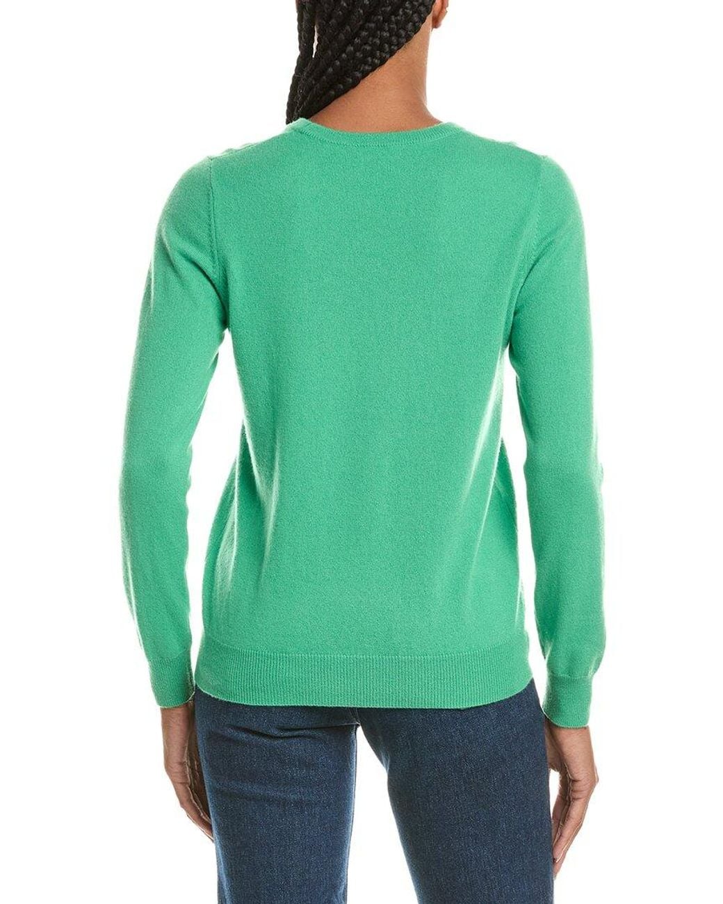 N.Peal Cashmere Green Evie Classic Round Neck 100% Cashmere Sweater