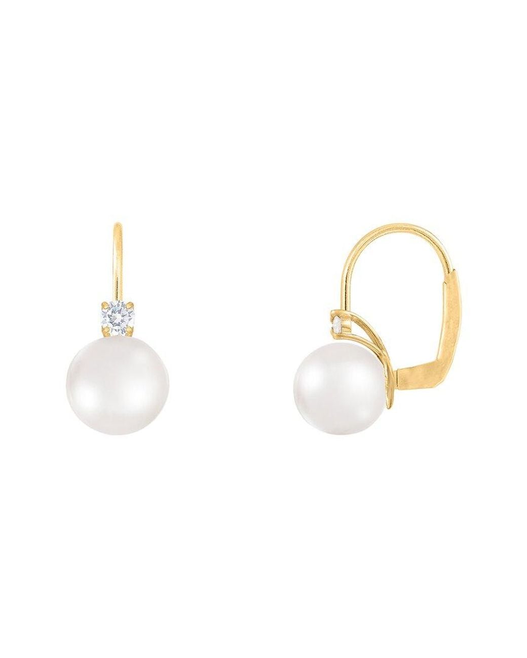 Splendid White 14K 0.10 Ct. Tw. Diamond & 8-8.5Mm Pearl Drop Earrings