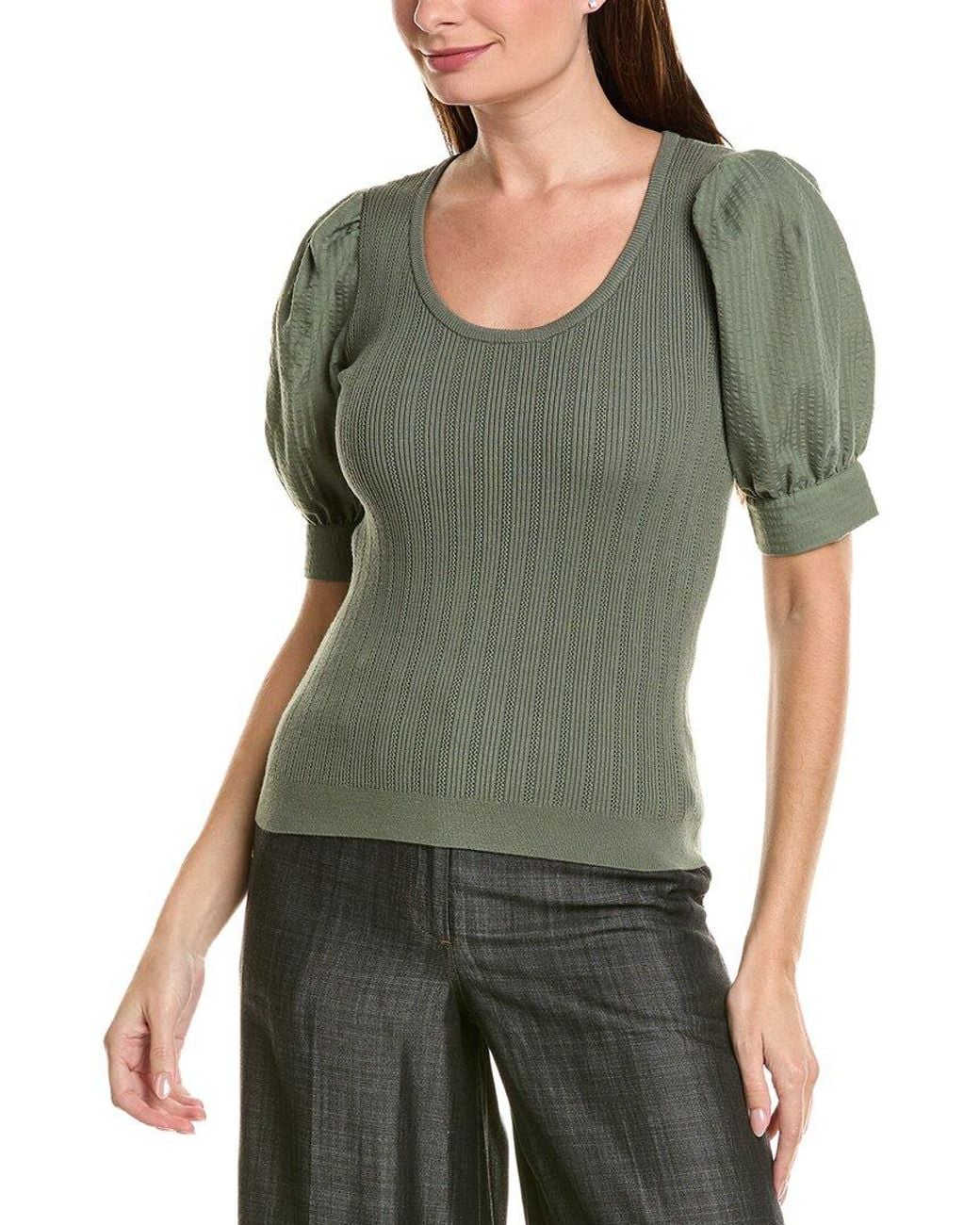 Tahari Green The Kaeta Puff Sleeve Sweater