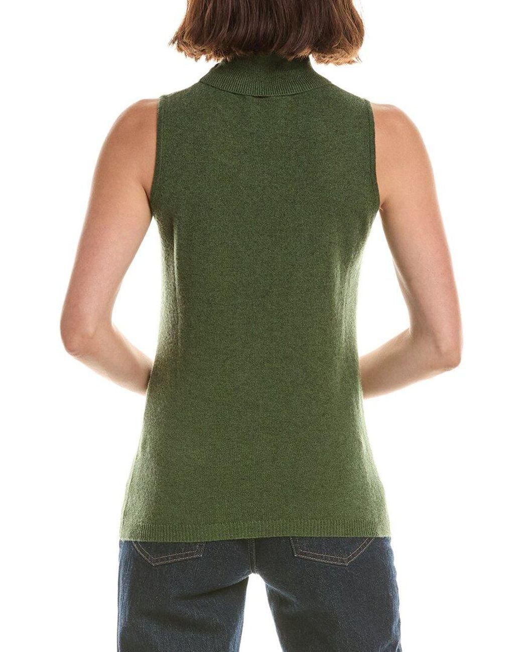 Forte Green Basic Sleeveless Turtleneck 100% Cashmere Sweater