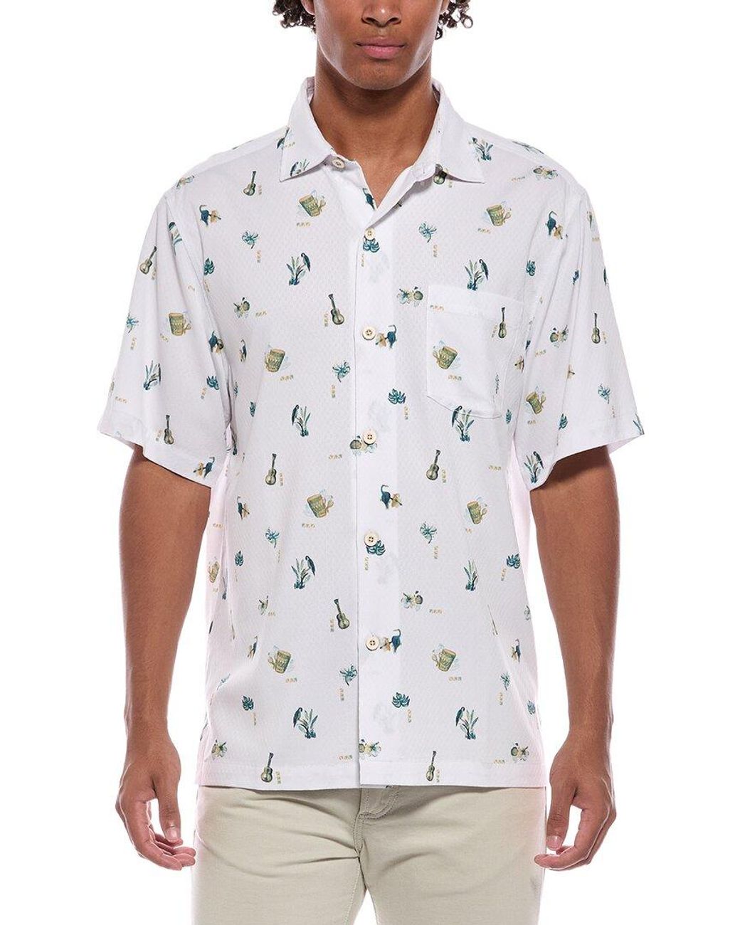 Tommy Bahama White Coastal Ease Petite Tropics Islandzone Camp Shirt for men