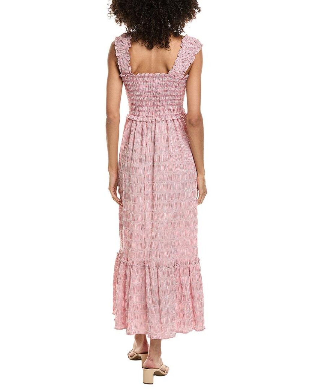 Max Studio Pink Smocked Tiered Maxi Dress