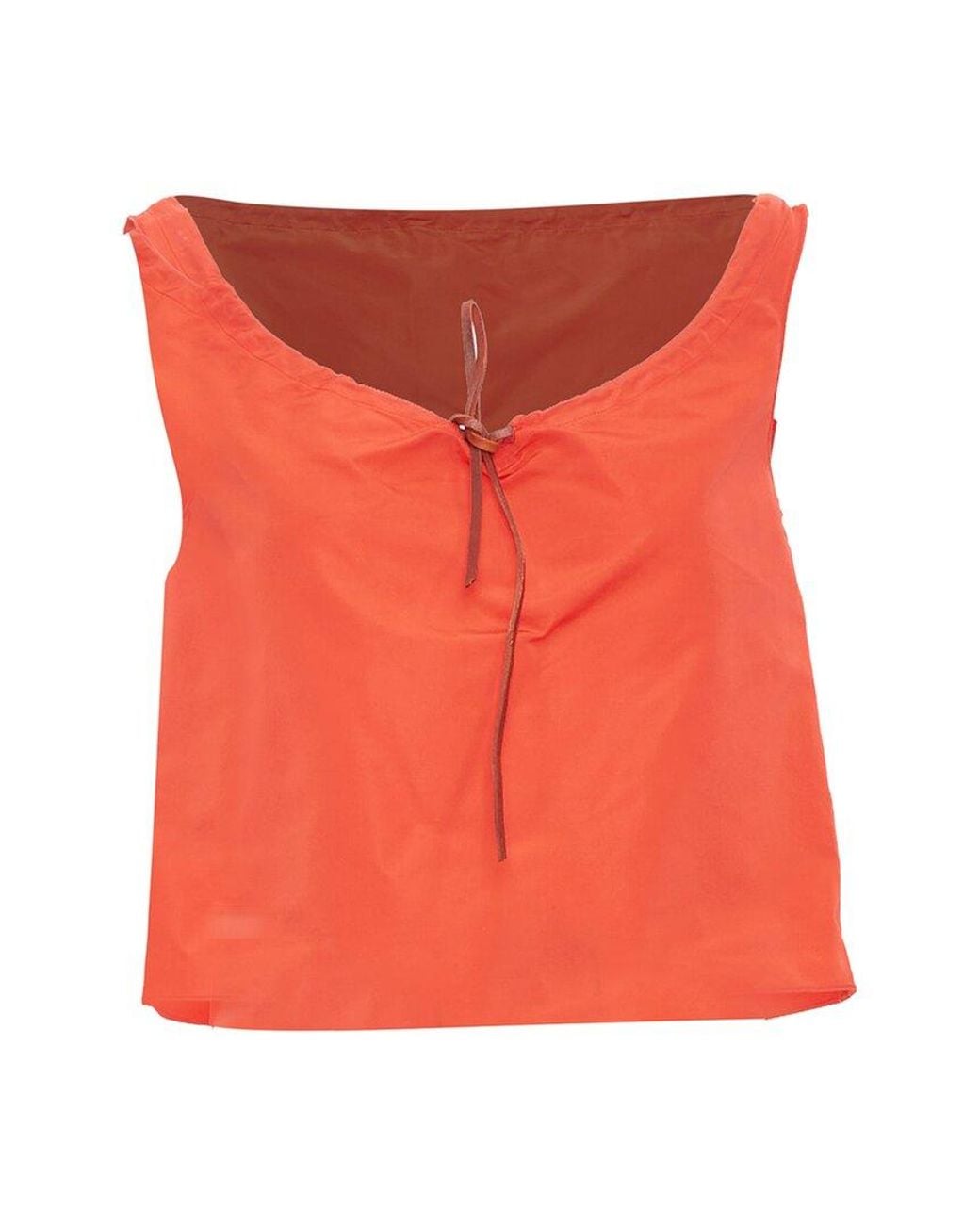 Miu Miu Red 1990's Nylon Drawstring Leather Trim Cropped Tank, Size It (Authentic Pre-Loved)