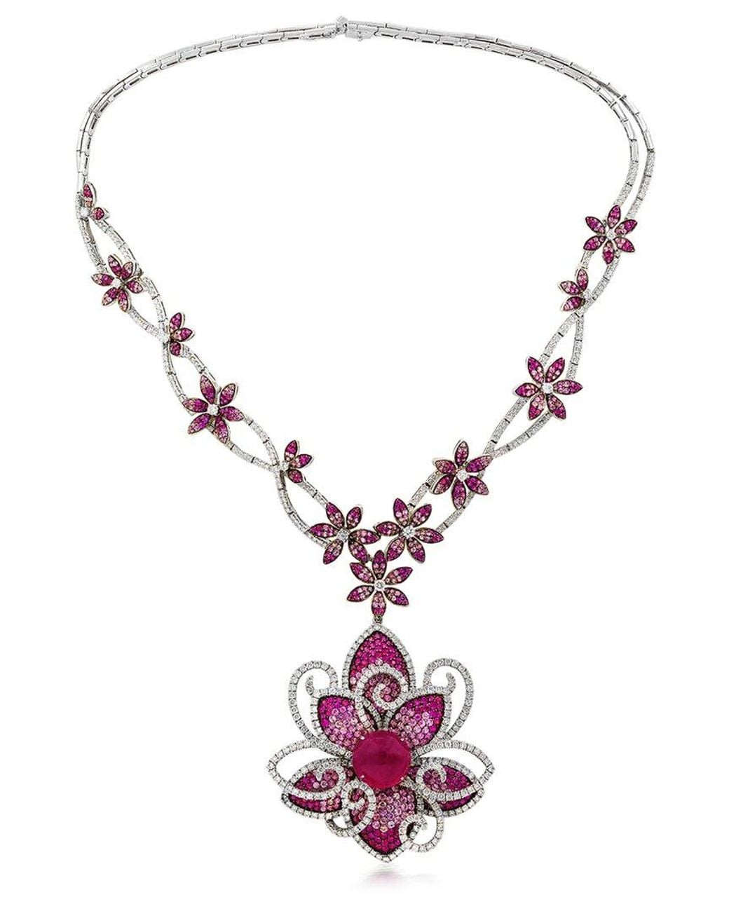 Diana M Multicolor Fine Jewelry 18k 44.6 Ct. Tw. Diamond & Rubellite Necklace