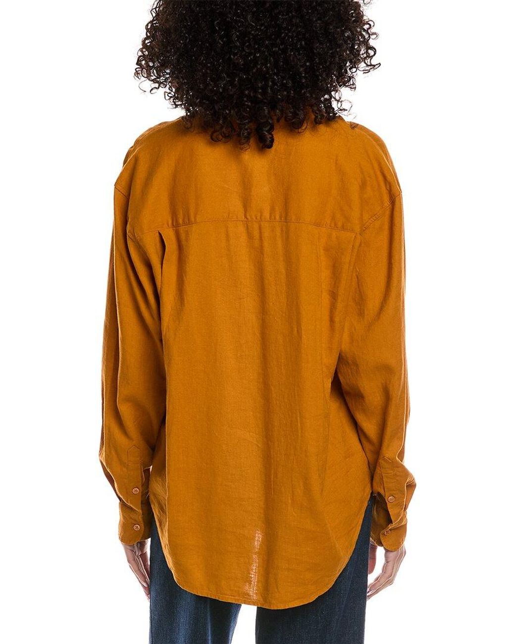 7 For All Mankind Orange Linen-Blend Easy Shirt