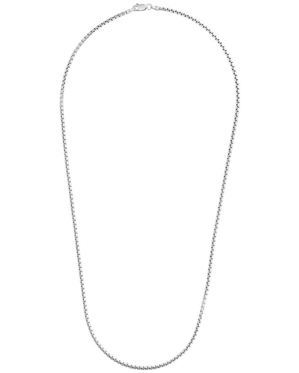 Italian Silver Blue Round Box Chain Necklace for men