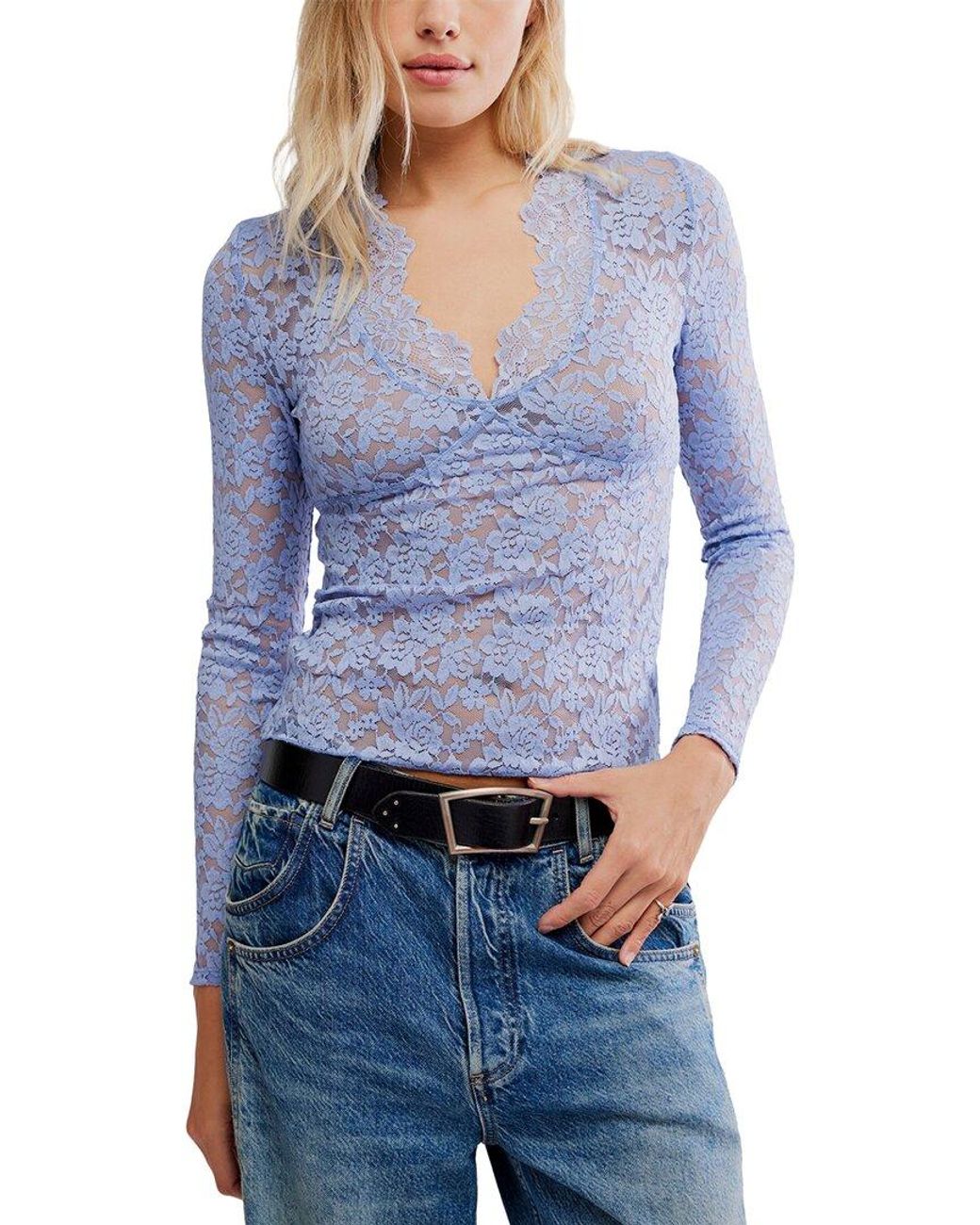 Free People Blue All Day Lace Top