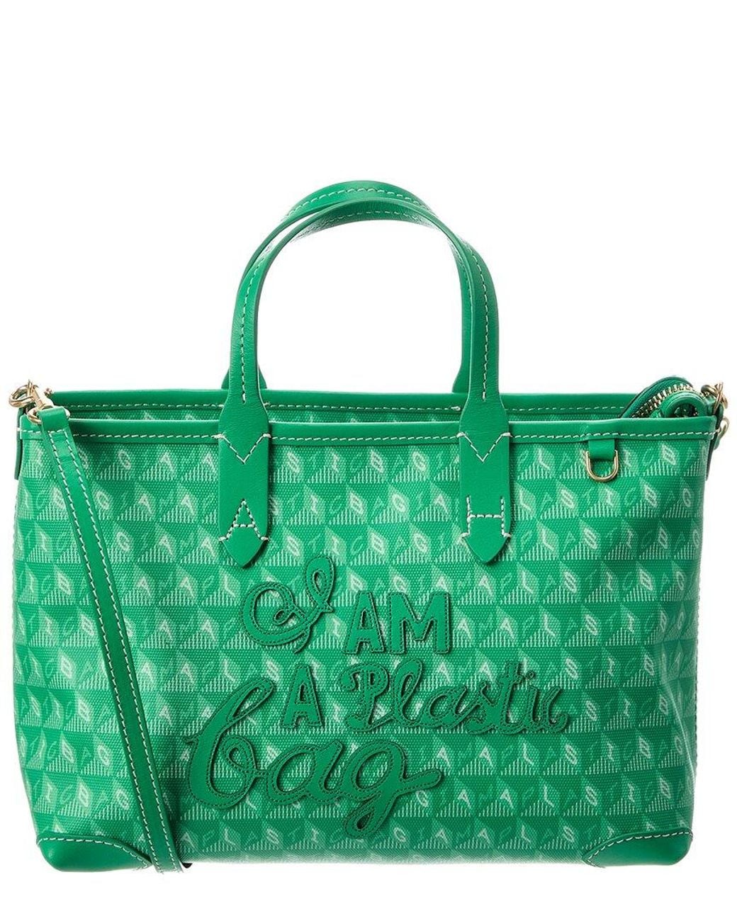 Anya Hindmarch Green I Am A Plastic Bag Canvas & Leather Tote