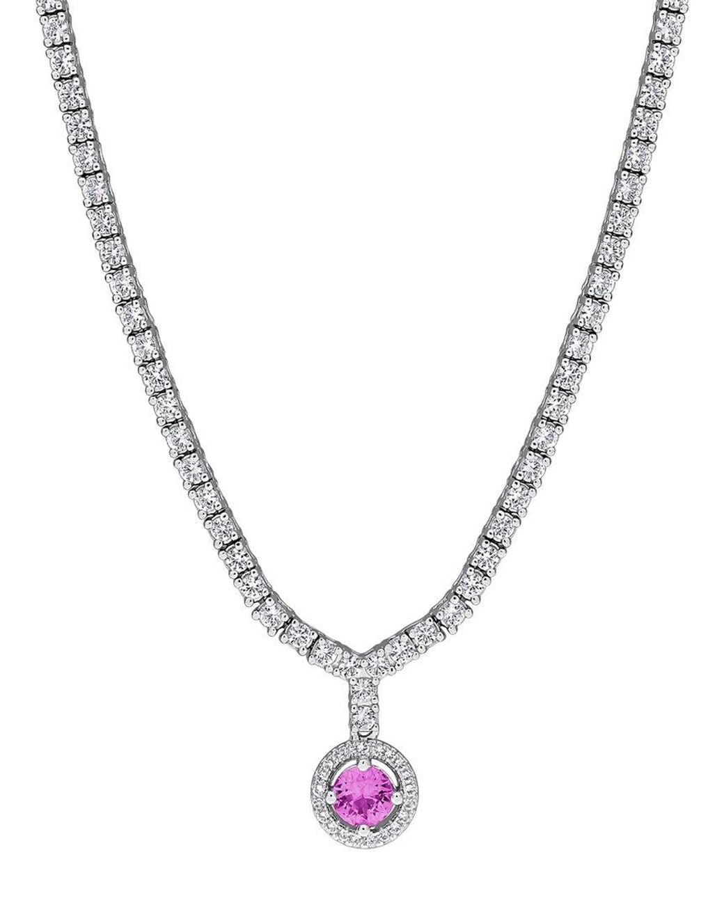 Rina Limor Metallic 3.52 Ct. Tw. Lab-Grown And Sapphire Tennis Drop Necklace