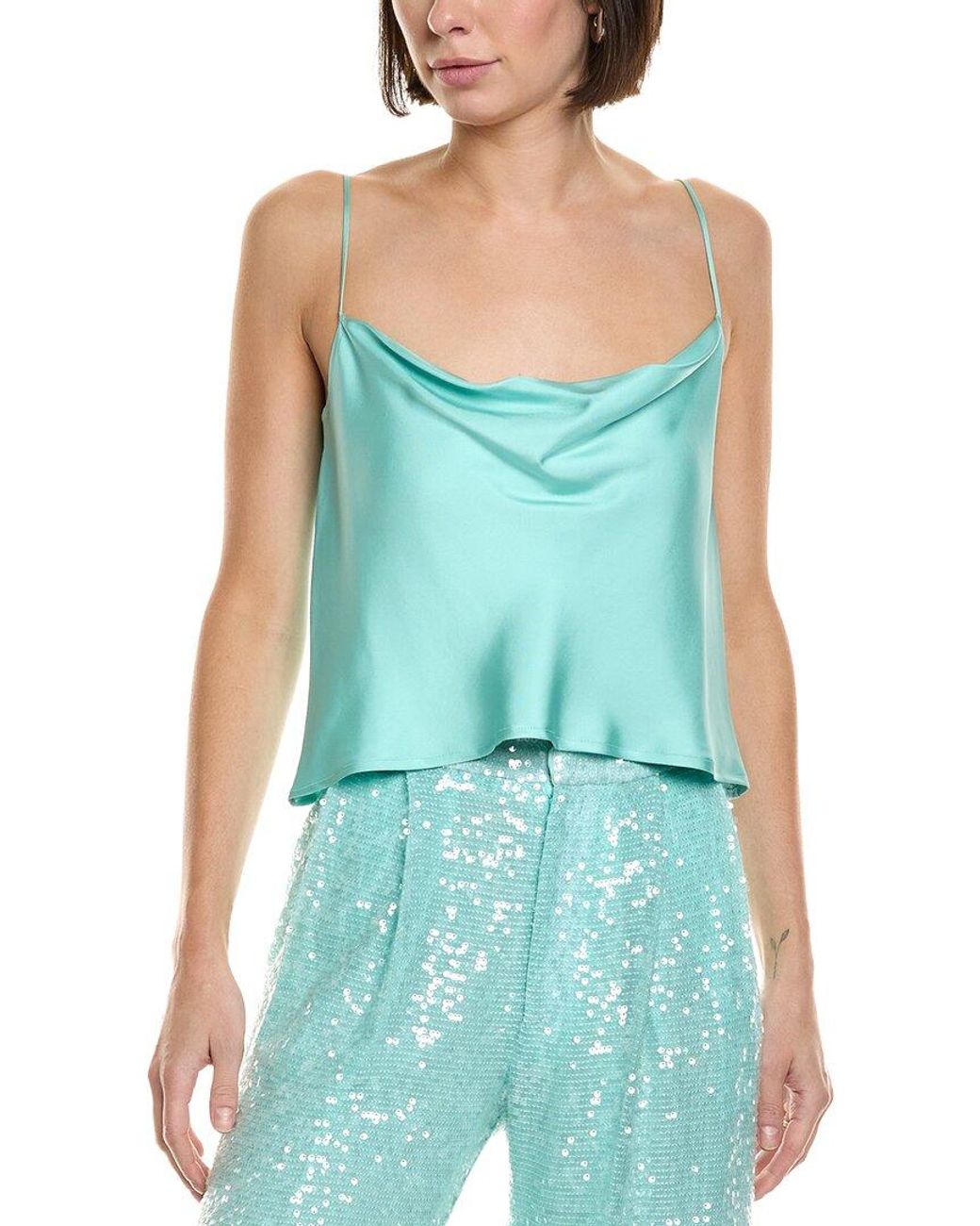 LAPOINTE Blue Silk Twill Bias Cami Shirt
