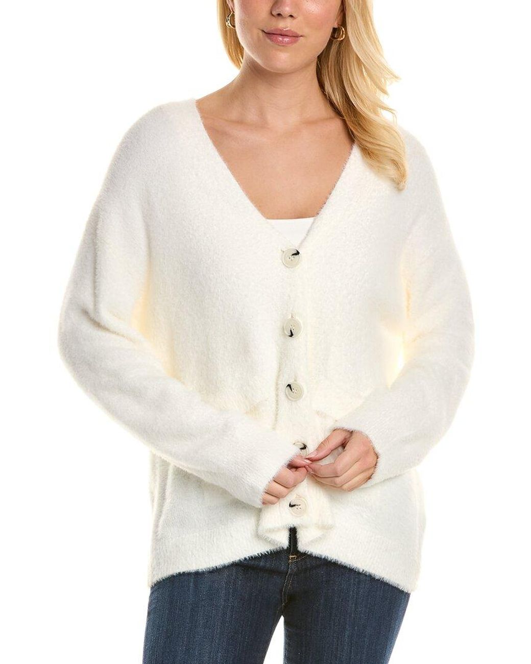 525 America Fuzzy Cardigan in Natural | Lyst UK