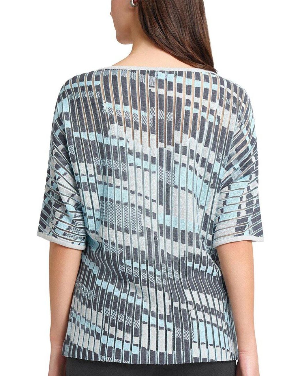 Ming Wang Blue Sheer Burnout Jacquard Knit Tunic